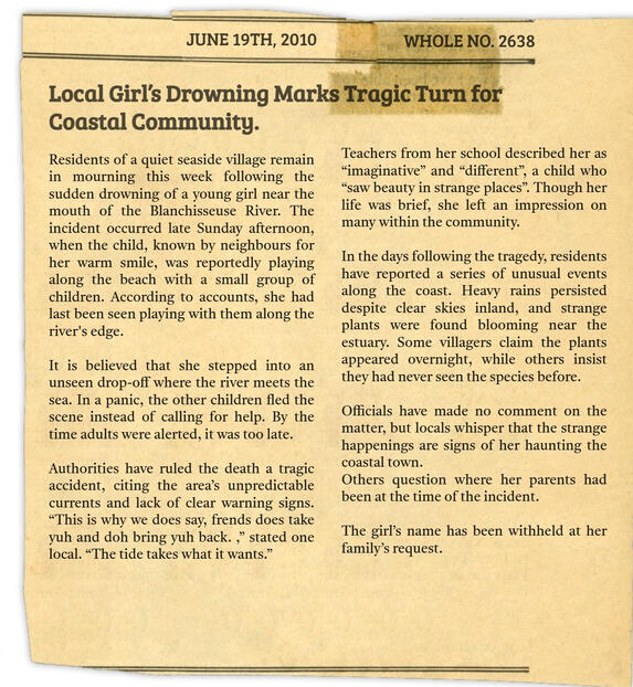 Hyacinth Sunshine Found a strange newspaper clipping in her room that she was renting in the human world.